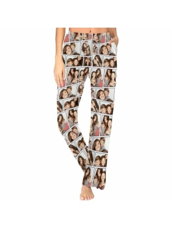 D-Story Personalized Photo Face Pajamas Pants for Women Custom Collage Memory Image Print Pj Bottoms Gift Women 1-6 Photos