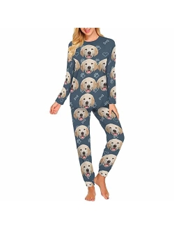 InterestPrint Custom Pajamas Print Face for Women Long Sleeve Pajama Set PerMenalized Photo Soft Lounge Pj Set