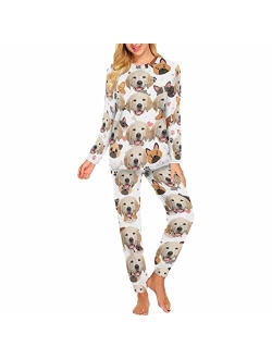 InterestPrint Custom Pajamas Print Face for Women Long Sleeve Pajama Set PerMenalized Photo Soft Lounge Pj Set