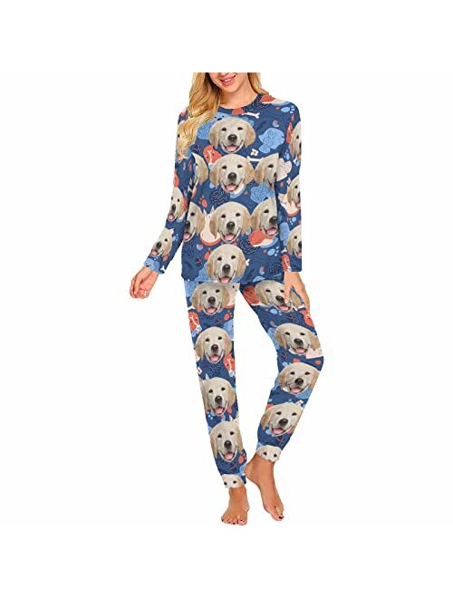 InterestPrint Custom Pajamas Print Face for Women Long Sleeve Pajama Set PerMenalized Photo Soft Lounge Pj Set