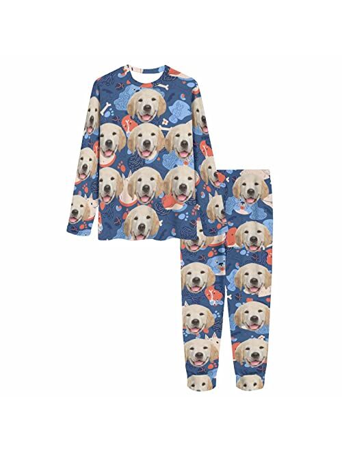 InterestPrint Custom Pajamas Print Face for Women Long Sleeve Pajama Set PerMenalized Photo Soft Lounge Pj Set