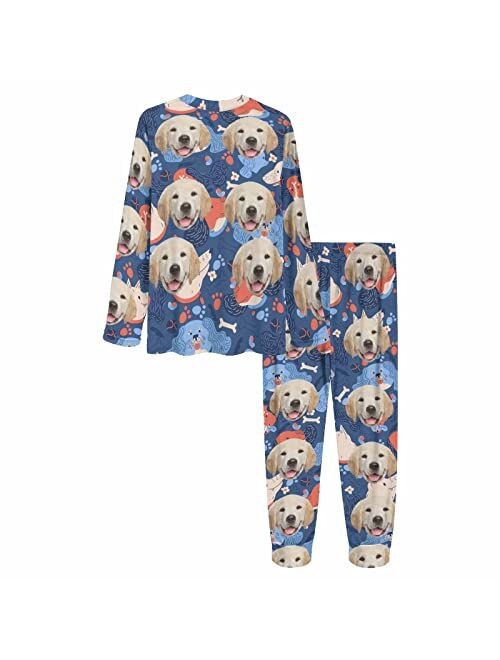 InterestPrint Custom Pajamas Print Face for Women Long Sleeve Pajama Set PerMenalized Photo Soft Lounge Pj Set