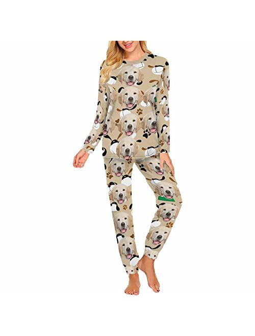 InterestPrint Custom Pajamas Print Face for Women Long Sleeve Pajama Set PerMenalized Photo Soft Lounge Pj Set