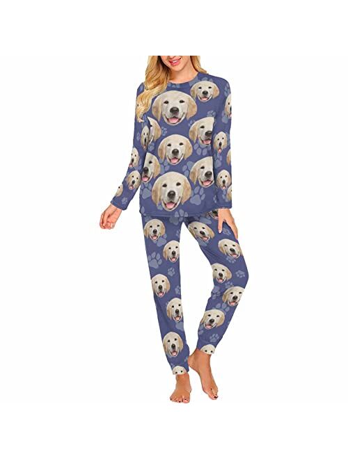 InterestPrint Custom Pajamas Print Face for Women Long Sleeve Pajama Set PerMenalized Photo Soft Lounge Pj Set