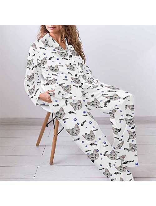 MyPupSocks Custom Pet Face Pajamas for Women Set, Personalized Photo Long Sleepwear XS-XXL