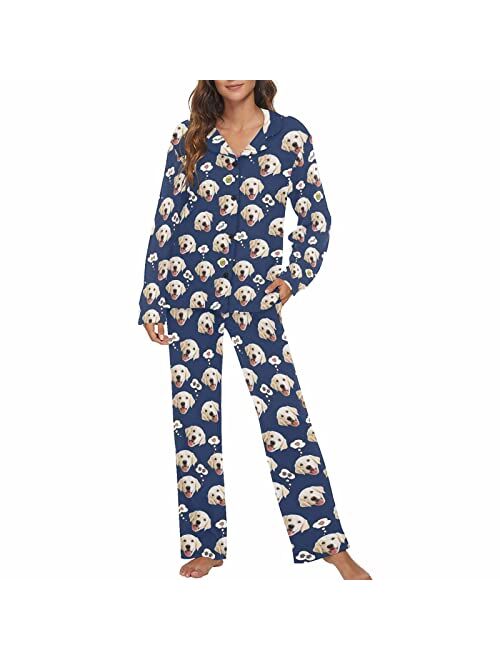 MyPupSocks Custom Pet Face Pajamas for Women Set, Personalized Photo Long Sleepwear XS-XXL