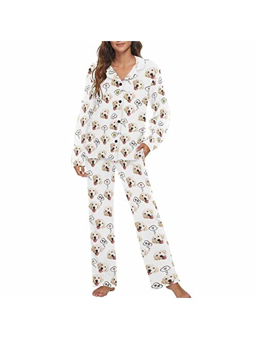 MyPupSocks Custom Pet Face Pajamas for Women Set, Personalized Photo Long Sleepwear XS-XXL