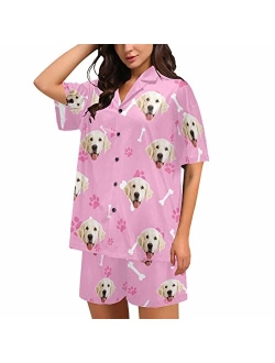 InterestPrint Custom Face Womens V-Neck Short Pajamas Personalized Pet Shirt PJ Sets Casual Sleepwear 2 Pieces Pjs