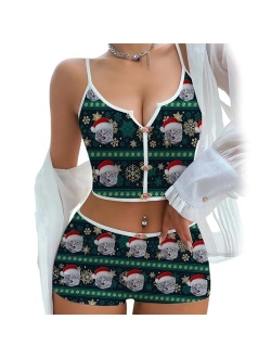 M YESCUSTOM Custom Pajama Sets with Face Personalized Customized Photo Sleepwear PJS for Women Cami Top and Shorts Two Piece