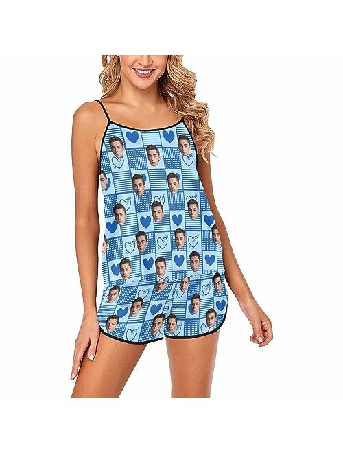 M YESCUSTOM Custom Pajama Sets with Face Personalized Customized Photo Sleepwear PJS for Women Cami Top and Shorts Two Piece