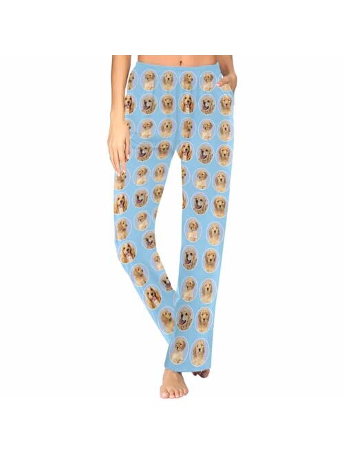 D-Story Personalized Pajamas Pants for Women Custom Cute Face Dog Pet Photo Pajama Bottoms with Pockets XS-2XL