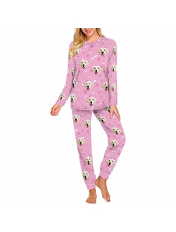 Artsadd Custom Funny Face Womens' Pajama,Red Santa Hat Pajamas,Personalized Long Sleeve Pjm Sets Sleepwear,Xmas Gifts