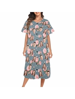 Artsadd Personalized Womens Nightgown Custom Face Pajamas Customized Photo Sleepwear Sleepshirt Nightdress Housecoat