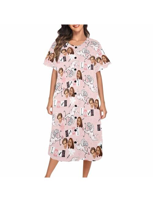 Artsadd Personalized Womens Nightgown Custom Face Pajamas Customized Photo Sleepwear Sleepshirt Nightdress Housecoat