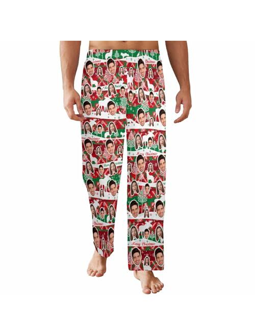 Artsadd Personalized Face Mens Pajama Pants Custom Lounge Sleep Pajamas Bottoms with Photo Sleepwear Pants Pjs Gifts for Men