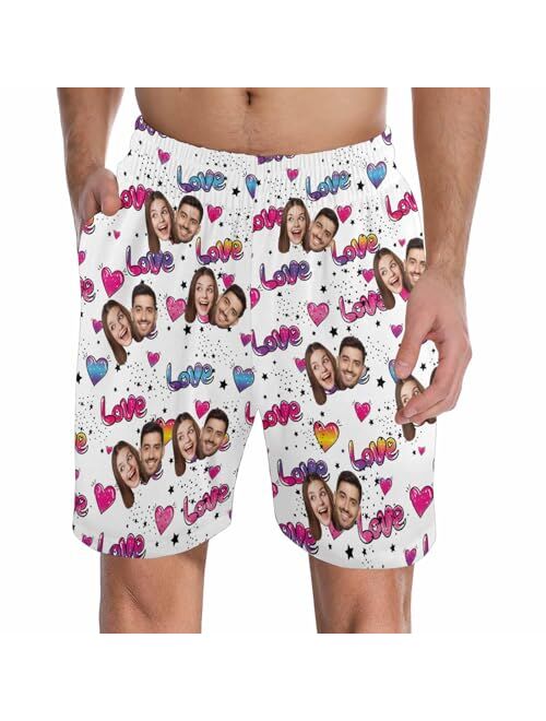 Artsadd Custom Face Pajama Pants Personalized Pajama Shorts for Men, Men's Pajama Bottoms with Photo, Mens Shorts PJ Pants