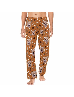 Yescustom Personalized Photo Face Pajama Pants for Men Custom Dog Paws Bones Pajama Sleepwear Bottoms with Pockets