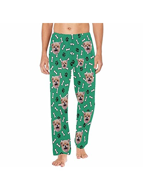 Yescustom Personalized Photo Face Pajama Pants for Men Custom Dog Paws Bones Pajama Sleepwear Bottoms with Pockets