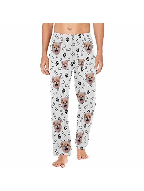 Yescustom Personalized Photo Face Pajama Pants for Men Custom Dog Paws Bones Pajama Sleepwear Bottoms with Pockets