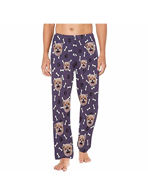 Yescustom Personalized Photo Face Pajama Pants for Men Custom Dog Paws Bones Pajama Sleepwear Bottoms with Pockets