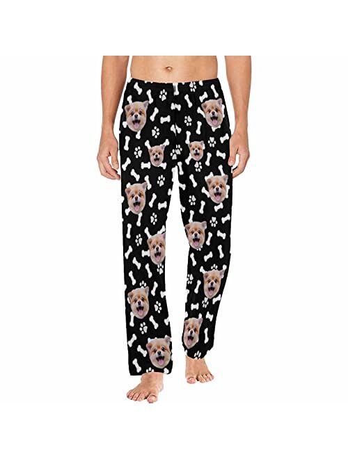 Yescustom Personalized Photo Face Pajama Pants for Men Custom Dog Paws Bones Pajama Sleepwear Bottoms with Pockets