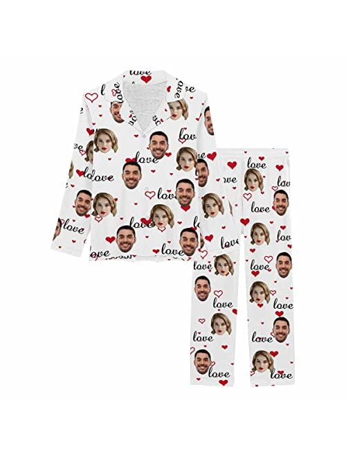 Artsadd Custom face Pajama Set Galaxy for Women Personalized Picture Print Long Sleeve Sets Sleepwear Nightwear