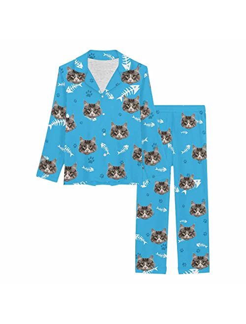 Artsadd Custom face Pajama Set Galaxy for Women Personalized Picture Print Long Sleeve Sets Sleepwear Nightwear