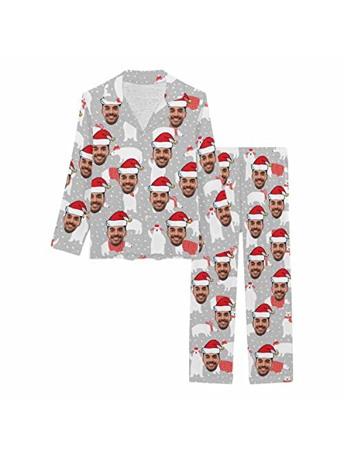 Artsadd Custom face Pajama Set Galaxy for Women Personalized Picture Print Long Sleeve Sets Sleepwear Nightwear