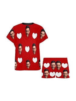 InterestPrint Custom Woman's Short Pajamas Set Red Love Heart Short Sleeve Sleepwear Pjs S-XXL