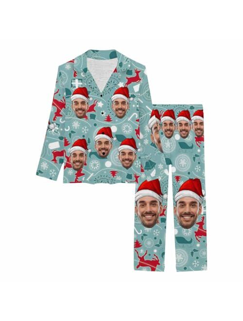 Artsadd Custom Face Purple Starry Sky Boyfriend Womens Long Pajama Set Personalized Photo On Sleepwear Nightwear