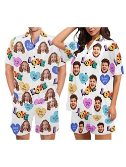 Artsadd Personalized Couples Matching Pajamas, His and Hers Custom Photo Short Pj Set, Women Men Valentine's Day Funny Gifts