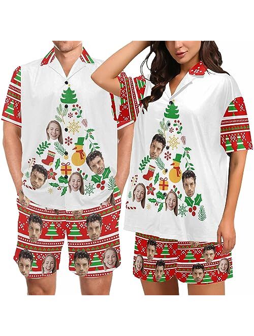 Artsadd Personalized Couples Matching Pajamas, His and Hers Custom Photo Short Pj Set, Women Men Valentine's Day Funny Gifts