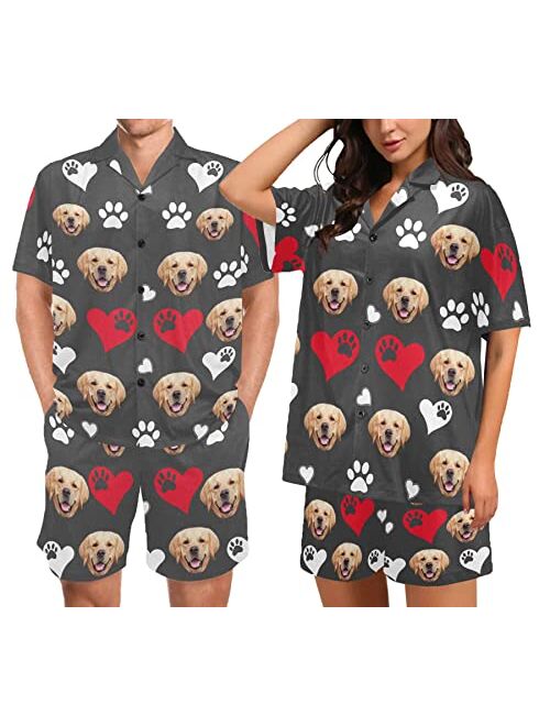 Artsadd Personalized Couples Matching Pajamas, His and Hers Custom Photo Short Pj Set, Women Men Valentine's Day Funny Gifts