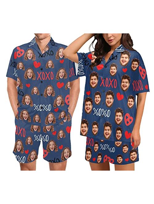 Artsadd Personalized Couples Matching Pajamas, His and Hers Custom Photo Short Pj Set, Women Men Valentine's Day Funny Gifts