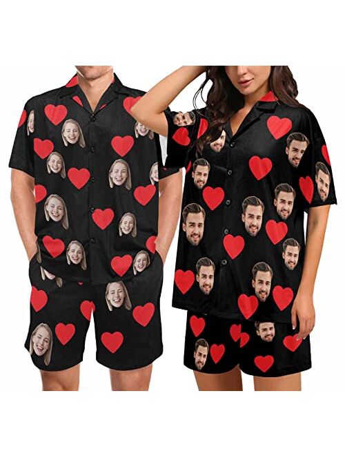 Artsadd Personalized Couples Matching Pajamas, His and Hers Custom Photo Short Pj Set, Women Men Valentine's Day Funny Gifts