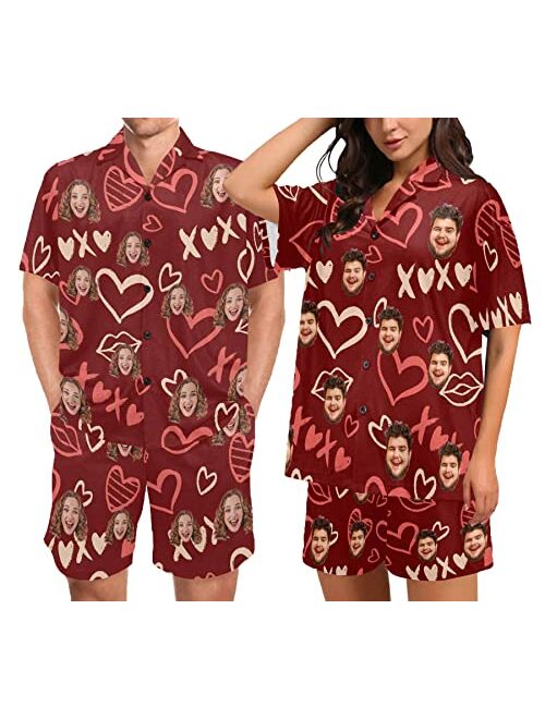 Artsadd Personalized Couples Matching Pajamas, His and Hers Custom Photo Short Pj Set, Women Men Valentine's Day Funny Gifts