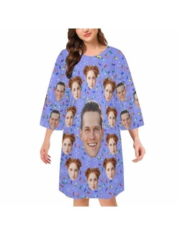 Artsadd Custom Face Sleepwear for Women Personalized Photo Pajama Dress Women's Nightshirt Sleepshirt Loungewear Nightgown