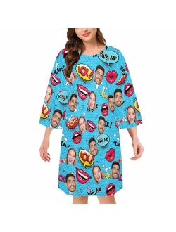 Artsadd Custom Face Sleepwear for Women Personalized Photo Pajama Dress Women's Nightshirt Sleepshirt Loungewear Nightgown