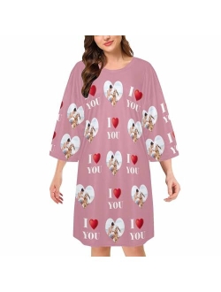 Artsadd Custom Face Sleepwear for Women Personalized Photo Pajama Dress Women's Nightshirt Sleepshirt Loungewear Nightgown