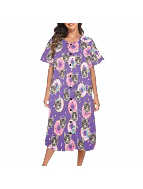 Artsadd Custom Face Sleepwear for Women Personalized Photo Pajama Dress Women's Nightshirt Sleepshirt Loungewear Nightgown