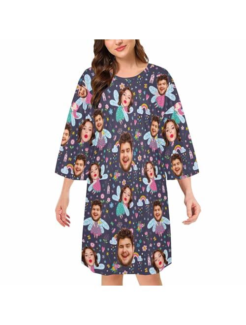 Artsadd Custom Face Sleepwear for Women Personalized Photo Pajama Dress Women's Nightshirt Sleepshirt Loungewear Nightgown