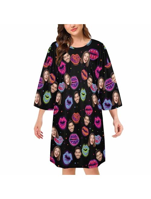 Artsadd Custom Face Sleepwear for Women Personalized Photo Pajama Dress Women's Nightshirt Sleepshirt Loungewear Nightgown