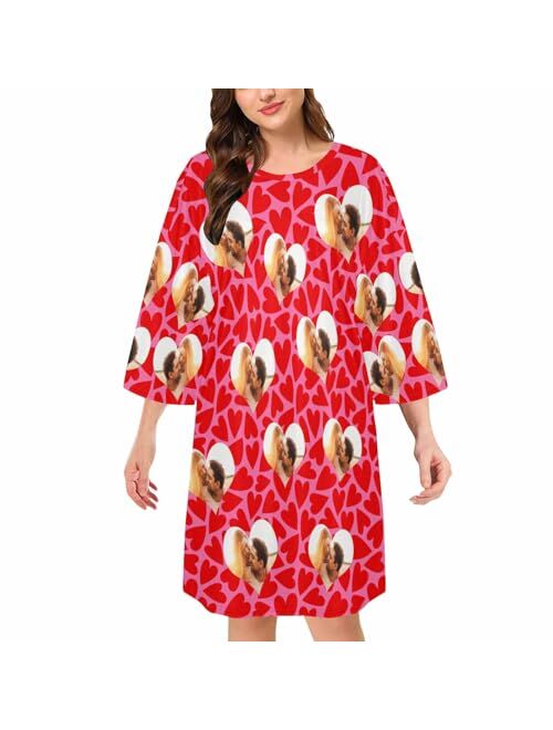 Artsadd Custom Face Sleepwear for Women Personalized Photo Pajama Dress Women's Nightshirt Sleepshirt Loungewear Nightgown