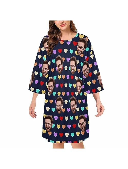 Artsadd Custom Face Sleepwear for Women Personalized Photo Pajama Dress Women's Nightshirt Sleepshirt Loungewear Nightgown