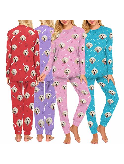 InterestPrint Custom Face Pajama Sets Personalized Sleepwear with Photo Pet Dog PJS Funny Gift Pajamas for Women