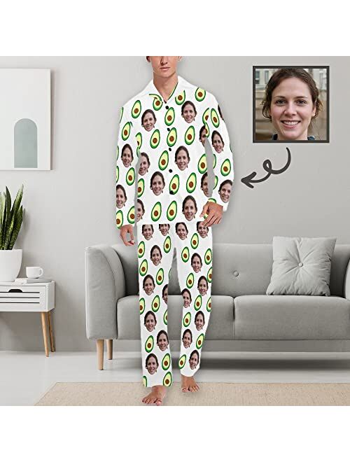 Interestprint Custom Face Pajama Set for Men Picture Print Personalized Long Sleeve Sleepwear Button Down Nightwear Gift for Husband