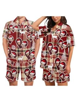 Artsadd Custom Pajamas with Face Personalized Photo Pjs Short Sleepwear for Men Women Couples Matching Pajamas Funny Gifts