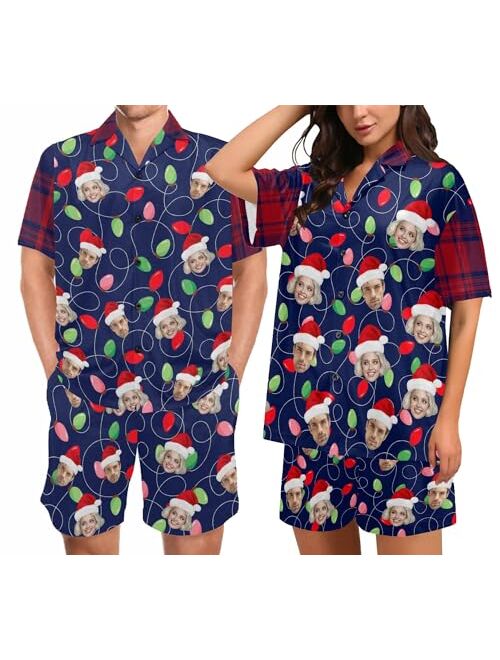 Artsadd Custom Pajamas with Face Personalized Photo Pjs Short Sleepwear for Men Women Couples Matching Pajamas Funny Gifts