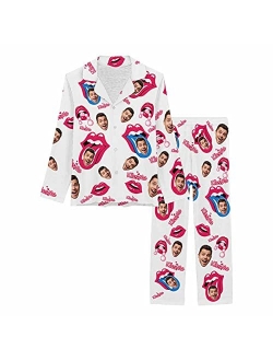 Artsadd Custom face Pajama Set I Love You for Women Personalized Picture Print Long Sleeve Sets Sleepwear Nightwear