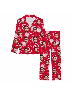 Artsadd Custom face Pajama Set I Love You for Women Personalized Picture Print Long Sleeve Sets Sleepwear Nightwear